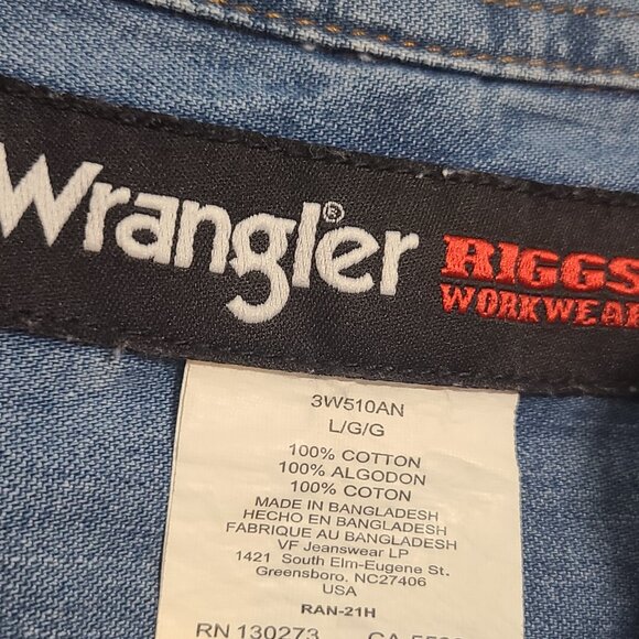 Wrangler Riggs Ripstop Work Shirt Large Blue Long Sleeve Button-Up - Picture 5 of 5